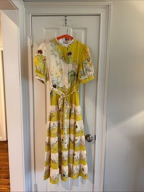 Yellow Floral Tiered adult Dress with Tie Waist